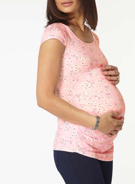**Maternity Pink Floral Cap Sleeve Top